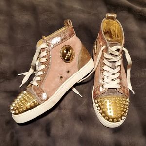 Christian Louboutin Lou Spike Pink Suede Sneakers